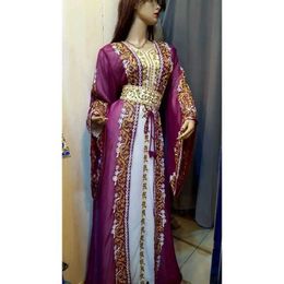 Etnische kleding Roze Dubai Marokkaanse Kaftan Georgette -jurk Jilbab Arab Fashion Trendl2405