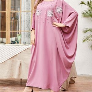 Vêtements ethniques rose perle perlée broderie robes de chambre femmes Ramadan Eid 2023 élégant manches chauve-souris musulman arabe Oman Robe RV329