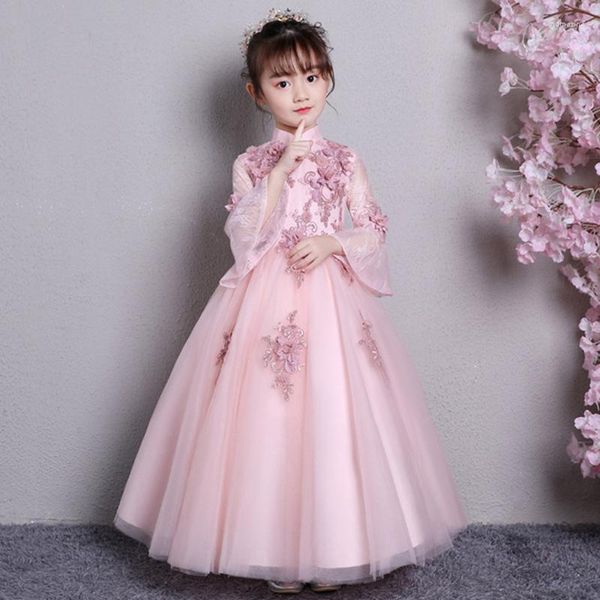 Vêtements ethniques Robe de princesse rose Enfants Pettu Jupe Super Fairy Cheongsam Fête d'anniversaire Fleur Fille Chinoise