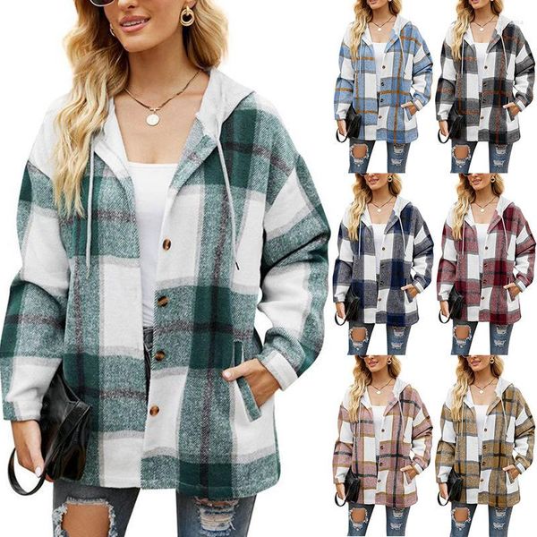 Vêtements ethniques Plaid Veste Femmes Manteau Automne Automne Mélanges Classique Tartan Ceinture Y2k Shacket Avec Poches Maxi Coupe-Vent Outwear