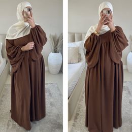 Ropa étnica Vestido Abaya liso Manga larga Mujeres musulmanas Túnica suelta Vestidos africanos Islam Dubai Modest Kaftan Eid Prenda de oración Jilbab 230721