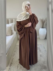 Vêtements ethniques Plain Abaya Musulman Longue Robe Femmes Ramadan Eid Crêpe Ballon Manches Islamique Jilbab Robes Africaines Dubaï Turc Modesty Kaftan 230224