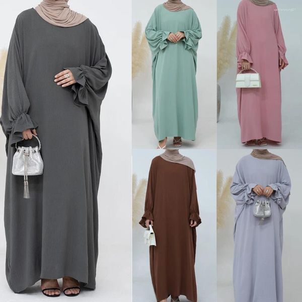 Ropa étnica Llanura Abaya Mujeres Musulmanas Maxi Vestido Modesto Kaftan Dubai Turquía Túnica Ropa de oración islámica Árabe Eid Ramadán Djellaba