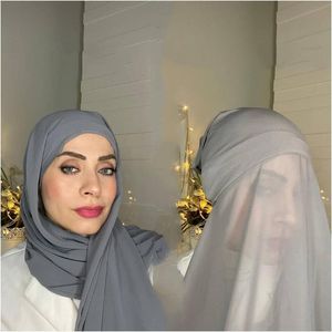 Vêtements ethniques châle en mousseline de soie unie avec bonnet sous-écharpe en jersey Islam écharpe intérieure bandeau extensible Hijab couverture bandeau Turbante