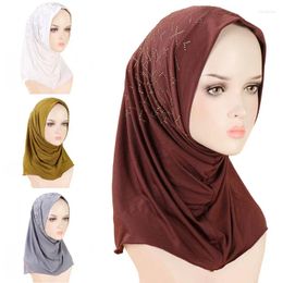 Ropa étnica Color liso Headwraps Musulmanes Hijab Rhinestones Chales Islámico Instantáneo Amira Headscarf Arabia Cubierta de pelo Wraps