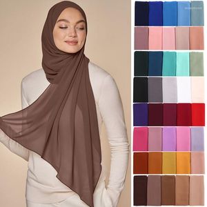 Vêtements ethniques Couleur unie Foulard en mousseline de soie musulmane Hijab Bandeau Femme Couverture de tête islamique Châles Wraps pour femmes Hijabs Foulards de cheveux