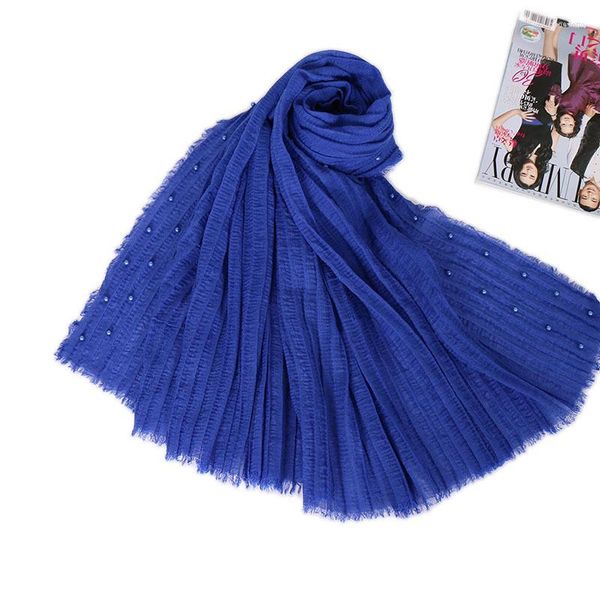 Vêtements ethniques Coton uni Musulman Hijab Écharpe Perles Ridées Femmes Doux Respirant Long Châle Islamique Foulard 200x90cm