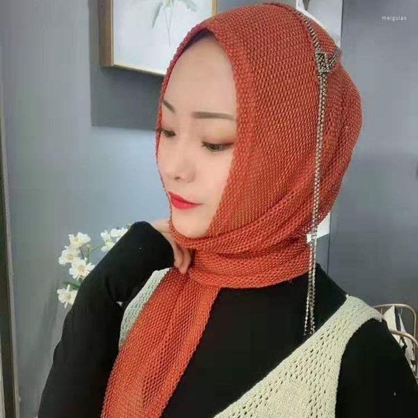 Vêtements ethniques filles simples foulards musulmans porte pour l'école glands maille Hijabs