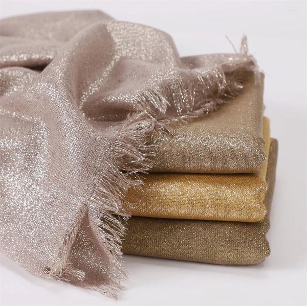 Vêtements ethniques Plain Lurex Glitter Shimmer Hijabs Fringe Viscose Scarf SHAWL