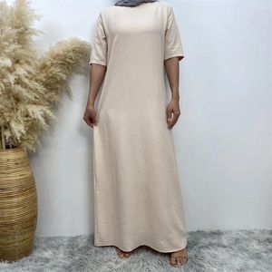 Vêtements ethniques Plaine Musulman Femmes Abaya Demi-manches Longue Maxi Robe Turquie Underdress Islamique Arabe Kaftan Ramadan Robe Dubaï Robes