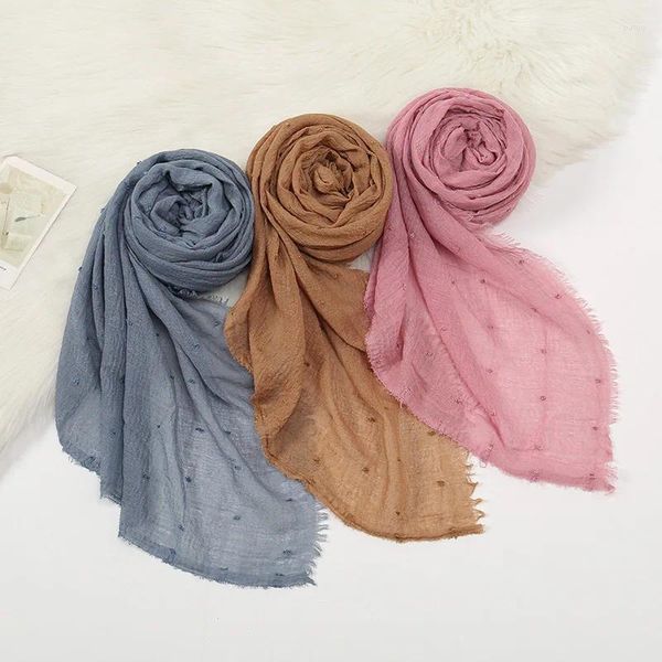 Ropa étnica Mujeres lisas Algodón arrugado Maxi Musulmán Hijab Wrap Bufanda Shawl Headwrap Head Bufandas Suave Mujer Turbantes Accesorio para el cabello 190