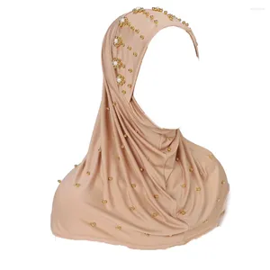 Vêtements ethniques Plain Femmes Instant Hijab Intérieur avec perle perlée d'or Taille unique confortable pour le sport décontracté