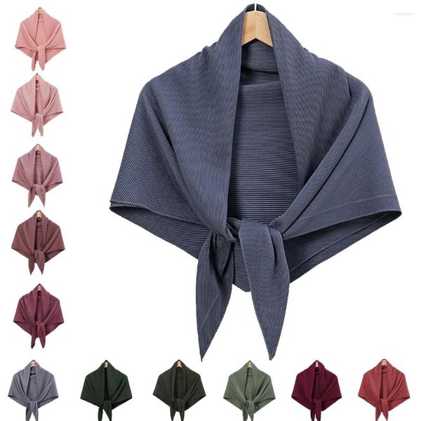 Vêtements ethniques Plaine Ride Square Écharpe plissée Satin Châles Wrap Stole Musulman Hijab 90 90cm Malaisie Foulard Bandanas Bandeau Soie