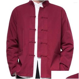 Vêtements ethniques Plus taille 3xl 4xl 5xl Tang Suit Top Cardigan Chinese Style Shirt Coat Cotton Linen Men Jackets Orient Retro Classic Dr Otrru