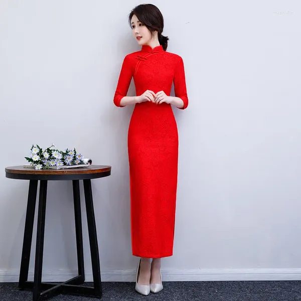 Vêtements ethniques Plus Taille 3XL 4XL Chinois Qipao Classique Femmes Dentelle Cheongsam Oriental Mariée Robes De Mariée Rouge Femme Soirée Soirée Noire