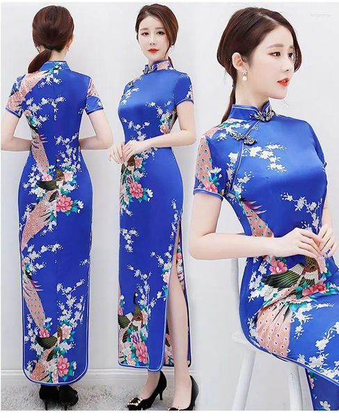 Ropa étnica talla plus 3xl4xl5xl6xl Cheongsam Flor de estampado Qipao Mujeres elegantes Vestidos de estilo chino Vestidos Vestidos de manga corta