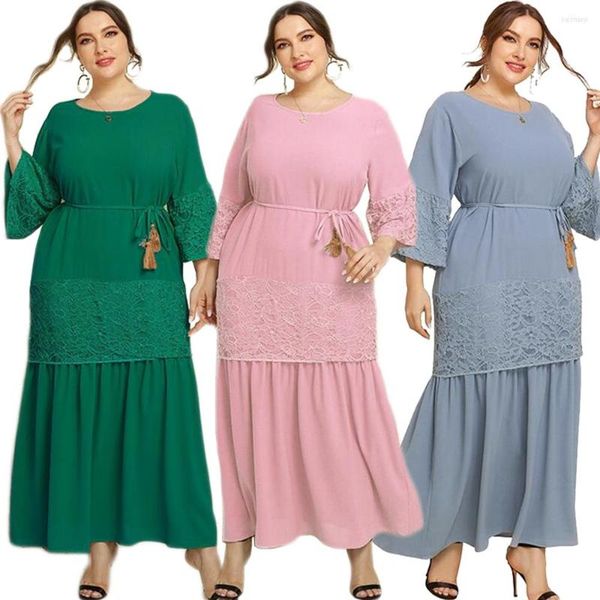 Vêtements ethniques Plus Taille 4XL Kaftan Dentelle Abaya Dubaï Femmes Musulmanes Hijab Robe Turquie Caftan Lâche Maxi Robe Longue Robe Islamique