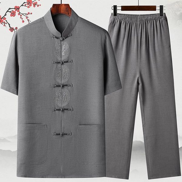 Vêtements ethniques grande taille 5XL 6XL hommes Tang costume Hanfu été décontracté coton lin Tai Chi Homewear traditionnel chinois