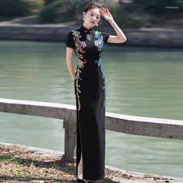 Vêtements ethniques plus taille 5xl noir vintage haut élasticité Vestidos améliorés chinois traditionnelchèongsam qipao robe de fête du soir élégante