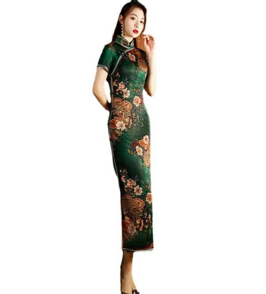 Ropa étnica más tamaño 5xl verde floral mujeres qipao sexy alto split cheongsam elegante delgado vestido chino vintage largo formal da2980214