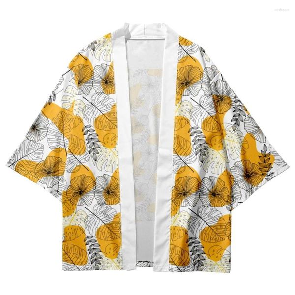 Vêtements ethniques Plus taille 6xl 5xl Cardigan de plage japonais Femme asiatique fille kimono blanc jaune imprimé tops chemisier yukata