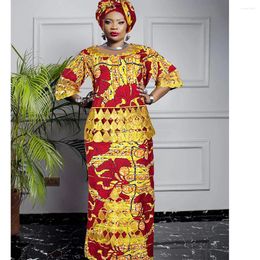 Ropa étnica Tallas grandes Ropa africana para mujeres 2024 Dashiki Ankara Bordado Bazin Riche Diseño Vestidos de fiesta de boda con pañuelo en la cabeza