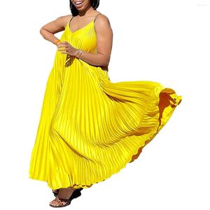 Ropa étnica Tallas grandes Vestidos africanos para mujeres Sexy Verano 2024 Sin mangas Poliéster Plisado Fiesta Noche Largo Maxi Vestido África