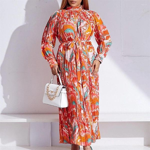 Ropa étnica de talla grande Vestidos de fiesta africanos para mujeres estampado floral dashiki abaya abaya plisado manga larga vestida maxi kaftan femme africa