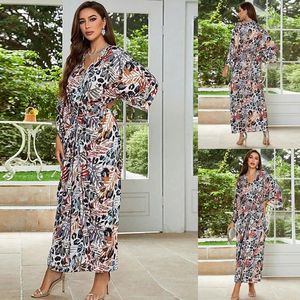 Vêtements ethniques Plus Taille Caftan Robe traditionnelle Abaya pour femmes Kaftan Africain Col V Manches longues Lâche Lady Casual Robes musulmanes