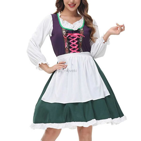 Ropa étnica talla grande Carnaval Dama Oktoberfest Baviaria National Pink Plaid Dress Cosplay Halloween Fancy Party D240419