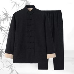 Ropa étnica de talla grande traje tradicional chino Tai Chi estilo Vintage hombres Tang Hanfu algodón Lino ropa de casa