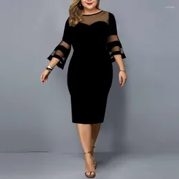 Vêtements ethniques Robe de grande taille Femmes élégantes robes de soirée maille manches évasées décontracté noir 3XL 4XL 5XL