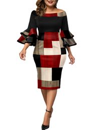 Etnische kleding Plus Size Jurken Elegante Geometrische Print Bruiloft Jurk 2022 Herfst Dames Gelaagde Bell Sleeve Chic Avond Prom 5XL