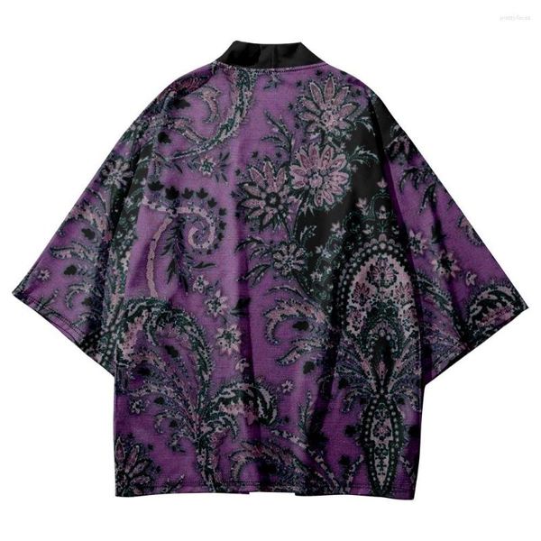 Vêtements ethniques Plus Taille Mode Géométrie Paisley Imprimer Purple Kimono 2023 Japonais Femmes Hommes Summer Beach Cardigan Yukata Haori Chemises Top