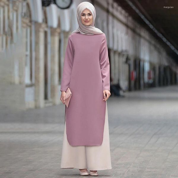 Vêtements ethniques Plus taille Uslamic musulman uslim pour femmes simples à deux pièces longues manches robes de soirée pantalon de jambe large lâche lugentolo