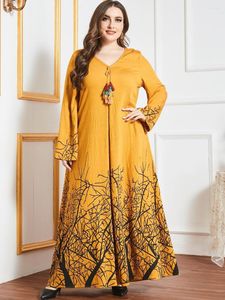 Vêtements ethniques grande taille Maxi robe pour femmes jaune imprimé été 2023 ample décontracté à manches longues arabe musulman islamique vêtements