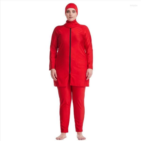 Vêtements ethniques Plus Size Maillots de bain musulmans XL-6XL Maillot de bain islamique Maillots de bain rouges Modeste Burkini Sportswear Manches longues Lady