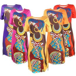 Etnische Kleding Plus Size S-5XL Afrikaanse Jurken Sexy Retro Nationale Losse Asymmetrie Dashiki Print Rijke Bazin Nigeria Kleding Dress245f