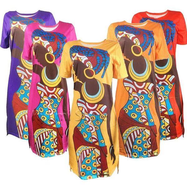 Ropa étnica Tallas grandes S-5XL Vestidos africanos Sexy Retro Nacional Suelto Asimetría Dashiki Estampado Rich Bazin Nigeria Ropa Vestido