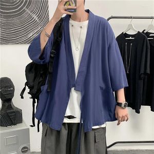 Etnische kleding plus maat zomer losse katoenen linnen mannen shirt jas kimono yukata Japans Cardigan retro harajuku stijl straat
