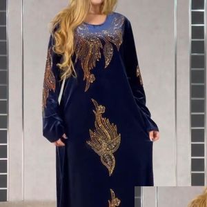Vêtements ethniques Plus Taille Veet Robes de soirée pour femmes 2021 Hiver Manches longues Kaftan Maxi Robe Abaya Dubaï Turquie Musulman Africain Dhvj8