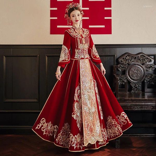 Vêtements ethniques Plus Taille Xiuhe 2023 Summer Chinois Hanfu Robe de mariée Toast Femmes Glitter Robe Robes