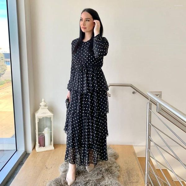 Vêtements ethniques Polka Dot Murffon Muslim Dress Femmes Abaya Kaftan Party Turke Arab Long Robe Vestidos Dubai Robes 2023 Jilbab Khimar