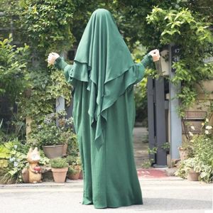 Etnische kleding Gebed Abaya 2-delige sets voor moslimvrouwen Jilbab Islam Dubai Turkije Gelaagde Khimar met lange jurk Ramadan Hijab Niqab