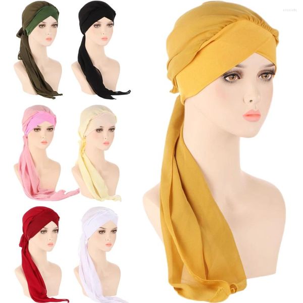 Vêtements ethniques Chapeau pré-attaché Femmes Musulman Longue Queue Hijab Turban Islamique Foulard Bonnet Chemo Cap Couverture De Perte De Cheveux Bandanas Turbante Mujer