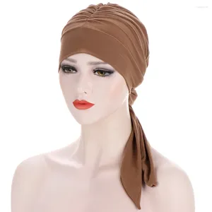 Vêtements ethniques Femmes pré-attachées Musulman Hijab Cancer Chemo Cap Bonnet Longue Queue Chapeau Turban Perte De Cheveux Foulard Wrap Chapeaux Strech Bandana