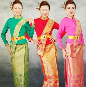 Vêtements ethniques Princesse Dai Thaïlande Restaurant Bar Workwear Veste à manches longues Jupe Serveur Multicolore avec style de ceinture châle