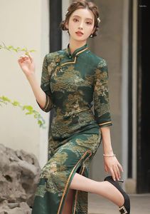 Vêtements ethniques Imprimer Chinois Cheongsam Traditionnel Col Mandarin Robe Automne Qipao Vintage Style Simple Élégant Banquet Robe Vistidos
