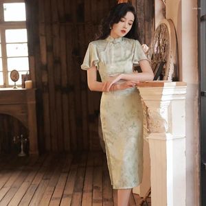 Vêtements ethniques Imprimer Satin Style chinois Robe d'été Mode élégante Cheongsam Femmes Sexy Slim Fit Party Prom Qipao Vêtements Banquet Robe