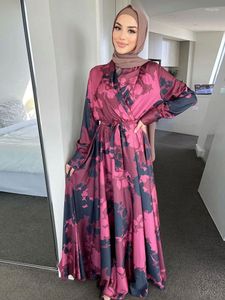 Vêtements ethniques imprimé musulman longue robe caftan 2023 femmes Wrap avant ceinturé Hijab robes dubaï islamique turc modeste Abaya Ramadan
